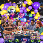 90s Party Decorations 80's 90's Theme Party Bundle includes Inflatable Gitar&Mobile Phone, Back To The 90's Banner, Tablecloth, Cake Toppers, Plates, Napkins, Hip-Hop Backdrop