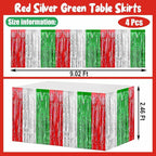 4 Pack 29x108 Inch Metallic Foil Fringe Tinsel Table Skirts for Rectangle Tables Streamer Backdrop for Wedding, Birthday, Parade Floats, Christmas, Halloween Party Decoration(Red Silver Green)