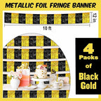 4 Pack 10 Ft Black and Gold Foil Fringe Garland Metallic Streamers Tinsel Banner Wall Hanging Garland Backdrop for Parade Floats, Halloween, Christmas, Thanksgiving, New Year Party Decorations