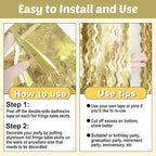 6 Pack 29x108 Inch Light Gold Wave Foil Fringe Table Skirts Metallic Banner for Tinsel Streamer Garland Backdrop for Parade Floats Wedding, Mother's Day, Birthday Mardi Gras Party Decorations
