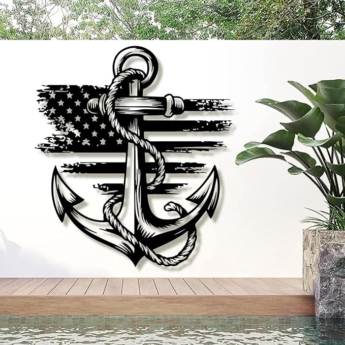 lunwall Metal Anchor Wall Decor, Anchor Metal Sign, Metal Anchor Decor, Anchor Metal Wall Art, Metal Nautical Wall Decor, Metal Wall Decor Coastal, Anchor Wall Decor (black, 28L x 25W / 70 x 63 cm)