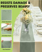 Pureegg Sage Green Plastic Table Runners - 20 Pack, 14'' x 108'', Water Resistant & Disposable Centerpiece Decorations for Table Cloth, Wedding, Birthday, Holiday, Baby Shower, Party, Home Decor