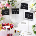 TecUnite 12 Pcs Mini Chalkboard Signs, 4"x3" Small Chalkboard Label with Metal Stand 2 Water Based Chalk for Food Buffet Tabletop Blackboard Sign for Party Bakery(Silver,8.7 x 2.8 in)
