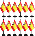 12 Pack Spain Desk Flags Set, Spanish Small Mini Table Office Flags With 12" Solid Black Pole, Black Base and Spear Top, Miniature Desktop Flag, Home Decoration, Office Decoration, Festival