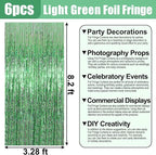 6 Pack Light Green Foil Fringe Curtain Backdrop, 3.28Ft x 8.2Ft Metallic Tinsel Foil Fringe Streamer Curtains for Photo Booth, Valentine's Day, Christmas Day, New Year, Wedding Party Decorations