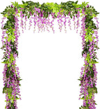 DearHouse 4Pcs 6.6Ft/Piece Artificial Flowers Silk Wisteria Garland Artificial Wisteria Vine Rattan Silk Hanging Flower for Home Garden Outdoor Ceremony Wedding Arch Floral Decor