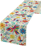 Mexican Table Runner,Boho Colorful Nature Inspired Flowers and Birds Table Cloth Kitchen Dining Table Home Party Decoration 13x36 Inch
