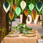 ADLKGG Green Gold Hanging Paper Leaves Wall Backdrop Decor, Paper Palm Leaves Fan Party Decorations for Forest Birthday Party Tropical Jungle Theme Classroom Decor, 12pcs