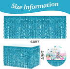 4P Wavy Metallic Tinsel Foil Fringe Table Skirts for Rectangle Tables Backdrop Garland Curtains for Parade Floats Wedding Birthday Parties Decoration Graduation 2025 Christmas (Lake Blue)