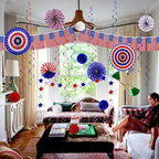 26Pcs 4th of July Decorations Patriotic Decor USA Flag String Red White Blue Paper Fans Star Streamer Pom Poms Hanging Swirls for Memorial Day,Fourth of July,Armed Forces Day,Flag Day