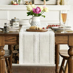 Artoid Mode Beige Rustic Cotton Linen Table Runner, Seasonal Embroidered Hollow Kitchen Dining Table Decoration for Home Party Decor 13x36 Inch
