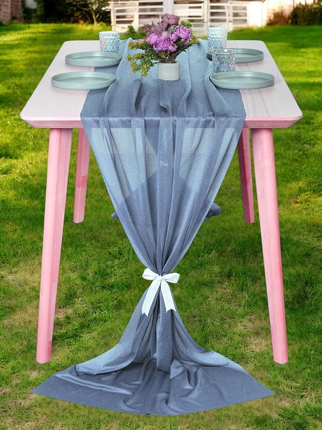 MDS Halloween Chiffon Table Runner - 20 Pack, 29 x 120 Inches, 10ft Each - Sheer Spooky Table Runners for Haunted House Parties, Trick-or-Treat Tables, Witchy Décor, Wedding & Events - Dusty Blue