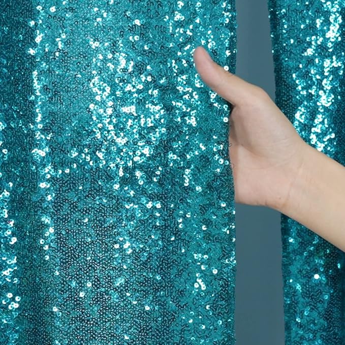 Poise3EHome 2Pcs 2Ft x 8Ft Teal Sequin Backdrop Curtains, Glitter Photography Background, Sequence Xmas Thanksgiving Backdrop for Wedding Party Holiday Festival Decor