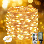 btfarm Fairy Lights Plug in with Remote, 33FT 100 LED Outdoor Twinkle Lights Waterproof with Timer, 8 Modes Indoor String Lights for Bedroom Patio Garden Wedding Christmas Decoration, Warm White