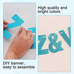 BEISHIDA 116 PCS A-Z Glitter Lake Blue DIY Letter Banner Kit Make Your Own Banner，Including 111 Letters and Numbers 3 Rope and 2 Threading Device,Customized for Birthday Graduation Wedding Party Decor