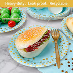 Sveikie160 Pcs blue And Gold Paper Plates, Birthday Cake Party Plates And Napkins, Wedding Disposable Utensils For Birthday Graduation Wedding And Holiday Celebrations Serves 40 (blue)