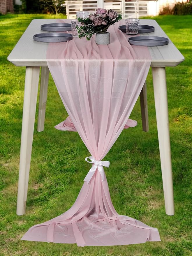 MDS 2 Pack 10ft Chiffon Table Runner 29 x 120 Inches Sheer Wedding Runner Romantic Rustic Table Runner for Wedding Decorations, Birthday Parties, Bridal Shower Party Arch Decor - Blush Pink