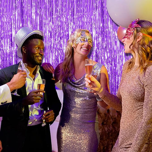 2 Pack Foil Curtain Backdrop Purple Metallic Tinsel Foil Fringe Curtains Photo Booth Props for Birthday Wedding Engagement Baby Shower Bachelorette Christmas Holiday Celebration Party Decorations