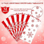 Jectivs 12 Pieces Christmas Snowflake Plastic Party Tablecloth Decorations,84 inch Disposable White Red Round Snowflake Xmas Table Cover Backdrop for Winter Christmas Holiday New Year Party Supplies