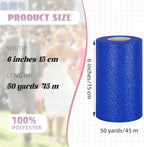 Glitter Tulle Rolls 6” by 50 Yards Sparkle Tulles Fabric Ribbon Sequin Tulle Netting Rolls for DIY Tutu Skirt Wedding Birthday Party Decoration (Royal Blue)