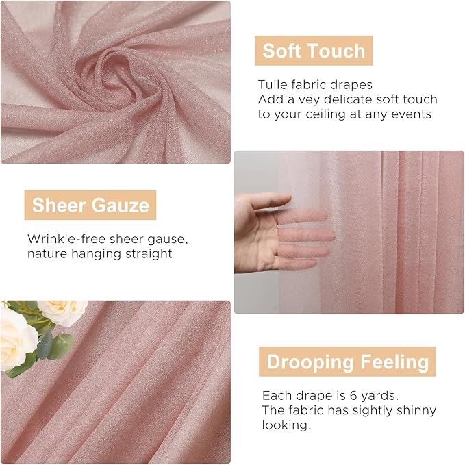 Wokceer Dusty Rose Wedding Arch Draping Fabric Backdrop 3 Panels 28.7" X 20FT Sheer Drapes Fabric for Wedding Arbor Ceremony Party