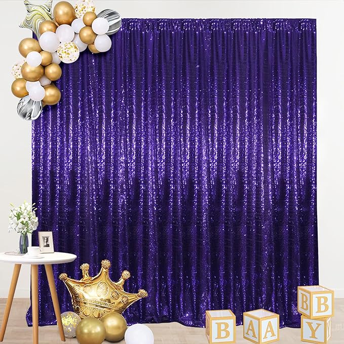 SquarePie Sequin Backdrop Curtain Not See Through Thick Glitter Background for Party 7FT x 7FT Purple