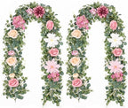Waipfaru 2Pcs Artificial Flower Garland Decorations, 12.14Ft Eucalyptus Greenery Vines with Pink Roses for Wedding Table Runner Centerpieces Backdrop Room Decor (Pink)