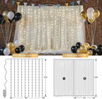 10×8ft Tulle Backdrop Curtains with Lights String - 300LED Fairy Lights Sheer Curtain Backdrop for Weddings Baby Shower and Birthday Party Decorations(8 Panels 5×8ft)
