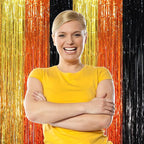 2 Pack Black Gold Orange Foil Fringe Backdrop Curtains, Tinsel Streamers Party Decorations, Fringe Backdrop, Door Shimmer for Construction or Birthday Party