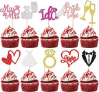 30 PCS He Asked She Said Yes Cupcake Toppers Glitter Engagement Cupcake Toppers Miss to Mrs I Do Love Heart Ring Miss to Mrs Cupcake Picks for Wedding Engagement Party Cake Decorations Supplies Multi