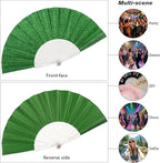 12 Pack Handheld Fan,Folding Hand Glitter fan with Shining Transparent Fan Rib – Ideal for Wedding, Church, Festival, Dance, Tea Party, Club, and EDM Accessories, Light green