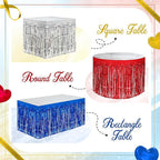 3 Pack Red Dark Blue Silver Table Skirts, 29x108" Metallic Foil Tinsel Fringe Table Skirt for Rectangle Tables Streamer Curtains Backdrop, Party Decorations for Birthdays, Weddings, Holidays