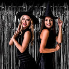 4 Pack Black Foil Fringe Curtain Backdrop, 3.28Ft x 8.2Ft Metallic Tinsel Streamer Curtains for Party, Photo Booth Props, Birthday, 2022 Graduation Decoration Party Supplies