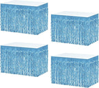 4P Wavy Metallic Tinsel Foil Fringe Table Skirts for Rectangle Tables Backdrop Garland Curtains for Parade Floats Wedding Birthday Parties Decoration Graduation 2025 Christmas (Light Blue)