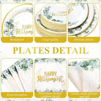 452 Pcs Sage Green Retirement Party Supplies Happy Retirement Paper Plates Napkins Cups Tablecloth Cutlery Straws for Men Women Employee Coworker Teacher Farewell Party Decorations