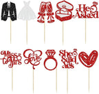 Gyufise 30Pcs She Said Yes Cupcake Toppers Glitter Diamond Ring I Do Love Cupcake Picks Miss to Mrs He Asked Bridal Shower Wedding Engagement Bachelorette Cake Decoration Red