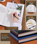 Lined Journal Notebook for Women Men, 256 Numbered Pages Hardcover Leather Journals for Writing, A5 Journaling Notebooks, College Ruled Journal for Business Work School 5.75" x 8.38" Navy Blue