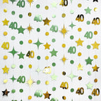 Sage Green Gold 40th Birthday Decorations Number 40 Circle Dot Twinkle Star Garland Streamer Banner Backdrop for Women Mens Cheers to 40 Years Old Birthday Happy 40th Anniversary Party Supplies