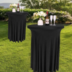 Fivenl 2 Pack Spandex Cocktail Table Skirt 32"x 43" Black Stretch Cocktail Table Cover, Washable Round High Top Tablecloth for Bar, Wedding, Party, Events (Black)