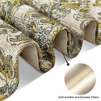 Large Dinner Room Table Runner Jacquard Chenille Luxury Floral Tablecloths Beige (13*120 inch)