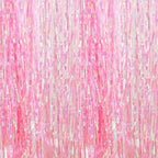 BRAVESHINE Clear Pink Streamers Party Decorations Iridescent Foil Fringe Backdrop - 2 Pack 3.2 x 6.5 ft Holographic Tinsel Curtain Party Photo Backdrop for Valentine’s Girl Birthdays Engagement Decor