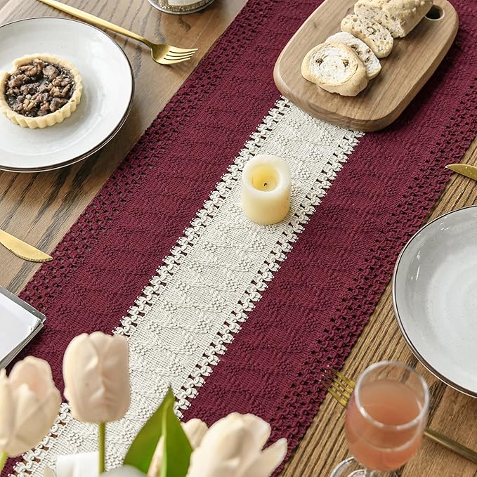 Artoid Mode Red Farmhouse Rustic Table Runner, Seasonal Hollow Kitchen Dining Table Decoration for Home Party Decor 12x72 Inch