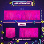 Mega-L Glow in The Dark Party Supplies, 2 Pack Neon Party Decorations Fluorescent Macaron Fuchsia Wavy Metallic Tinsel Foil Fringe Table Skirts, Perfect Table Decors for Glow Birthday Decor