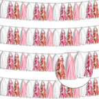 4P Rose-Gold Pink White Foil Fringe Tassel Banner Garland Metallic Tinsel Streamers Wall Hanging Curtain Backdrop for Parade Floats, Graduation 2024, Wedding, Birthday, Retirement Party Decorations