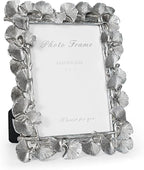 Cuspin Silver 5x7 Picture Frame, Vintage Silver Ornate Leaf Textured Hand-Crafted Resin Frames with Glass Front, Antique Photo Frame for Tabletop Display, Retro Design Home Decor