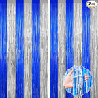 Silver and Blue Tinsel Backdrop Foil Fringe Curtains, 2Pack Birthday Door Decorations Photo Backdrop, Party Streamers Supplies for Bachelorette, Graduation, Christmas, Disco Decor New Year Decorations