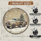 Round Leopard Truck Metal Tin Sign Rustic Wall Decor Christmas Wreath Sign Christmas Wreath Door Hanging Wall Decoration Bar Home Round 8 * 8 in