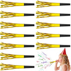 24 PC Gold Party Favors Party Blowers for Adults Party Horns Birthday Blowers Noisemakers Blowouts Whistles Metallic Fringed Party Blower for Birthday Sporting Events Graduation