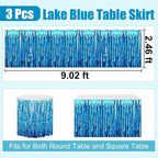 3 Pack 29 x108 Inch Lake Blue Foil Fringe Table Skirts Metallic Banner for Tinsel Streamer Garland Backdrop for Parade Floats Wedding Thanksgiving Birthday Christmas New Year Party Decoration