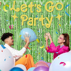 6 Pack Light Green Foil Fringe Curtains Backdrop, 3.28 x 8.2 Ft Metallic Streamers Tinsel Curtains Background for Photo Booth, Birthday, Weddings, Carnivals, Graduation, Themed Party Decorations